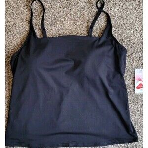 Swim Top Black XL Square Neck Underwire Solid Women's Lands' End S608